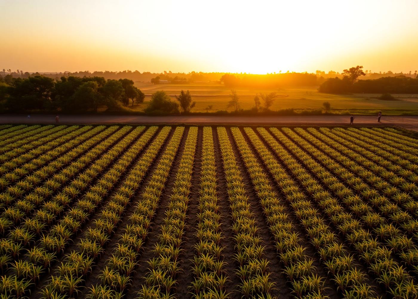 Cassava and maize farm at sunset