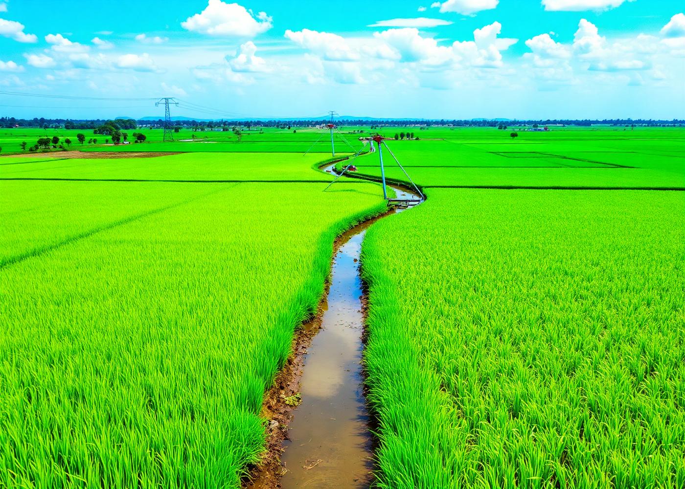 Rice paddies with irrigation channel